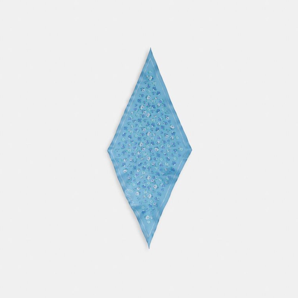 Coach Light Blue Floral Silk Scarf